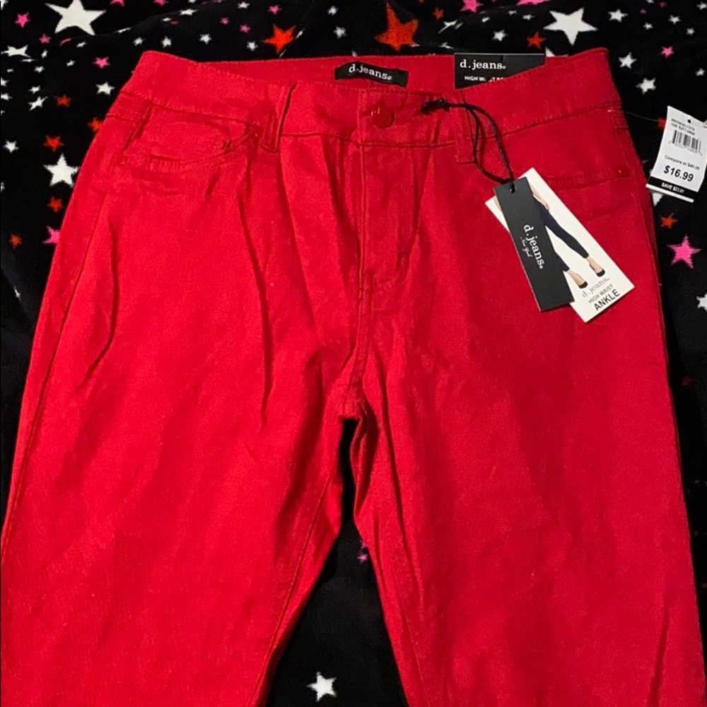 Red, high waist, skinny jeans - size 6